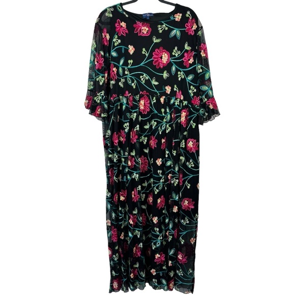 ROSIE & CLAIRE Plus Size 3X Embroidered Mesh Layered Floral Maxi Dress Mariachi - Picture 1 of 14